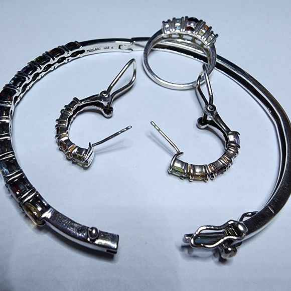 925 Sterling Silver Multi Color Gemstones Ring Bracelet and earrings set - Picture 10 of 13